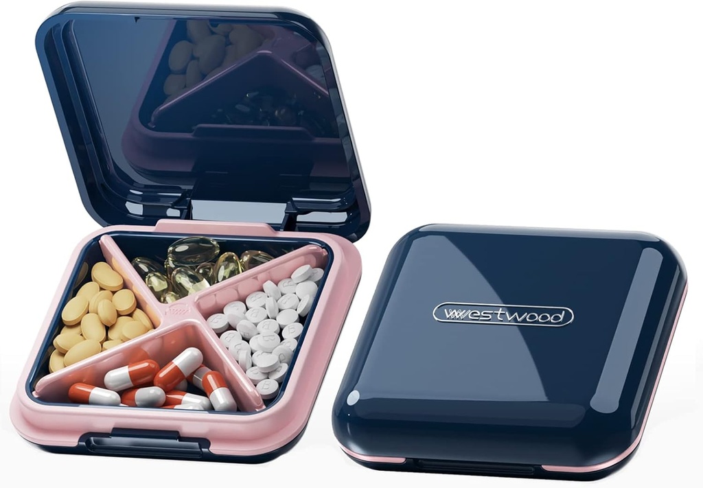 DUBSTAR Pill Box - Purses Pocket Compact Travel Medicinerec for Vitamins,Fish Oils,Supplements,Medication (Deep Blue) için Portatif Günlük Küçük Vaka