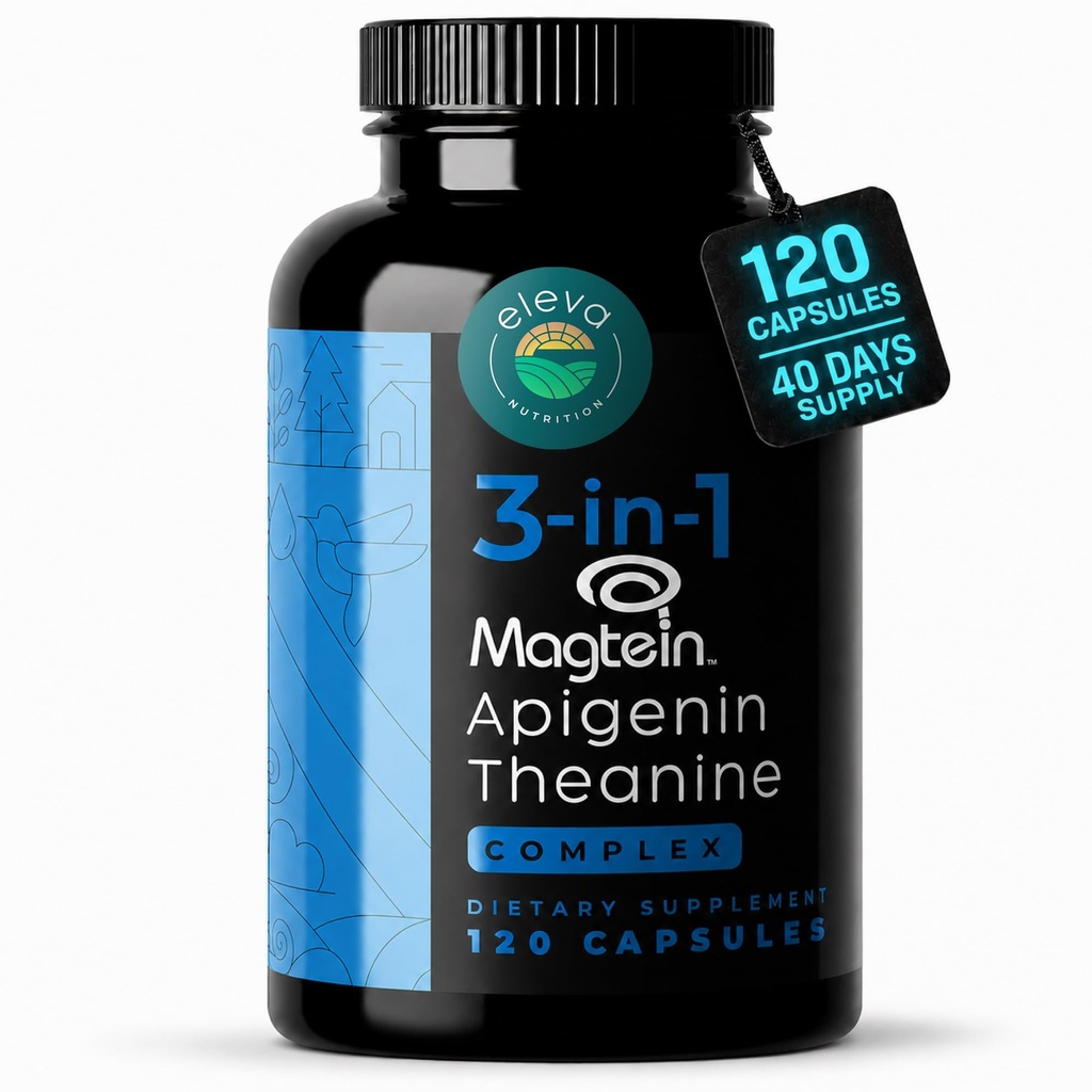 Magnezyum Theanine L-Threonate Apigenin Supplement for Sleep Aid-3- in-1 Complex Supplement Support Relaxation- Melatonin-Free Magnezyum- Zero Fillers- Gluten Free & Non-GMO-120 Count Veggie Capsules