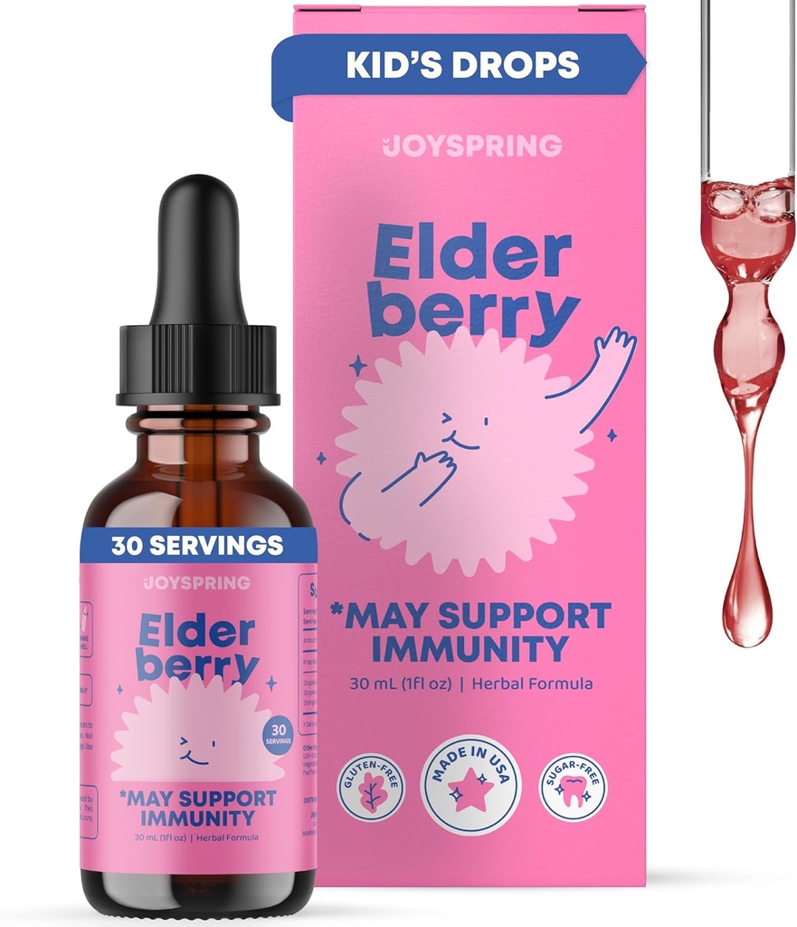 Toddler ve Çocuklar için Yaşlılık Desteği Sıvı (1 fl oz) | Organik Toddler Elderberry Drops with Vitamin C | Natural Flavor | Vegan Supplement