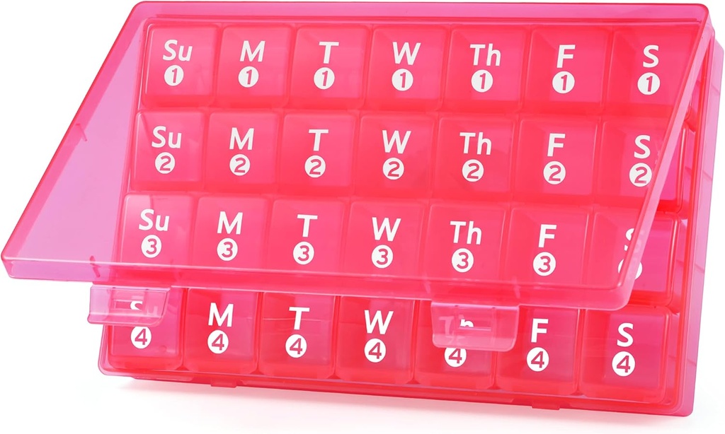 Büyük Aylık Pill Organizer, 28 Günlük Pill Box 1 Gün Bir Gün, 4 Hafta Bir Ay Pill Vaka Konteyneri, Seyahat Dostu Tıp Vitaminleri, Balık Yağları, Tamamlar