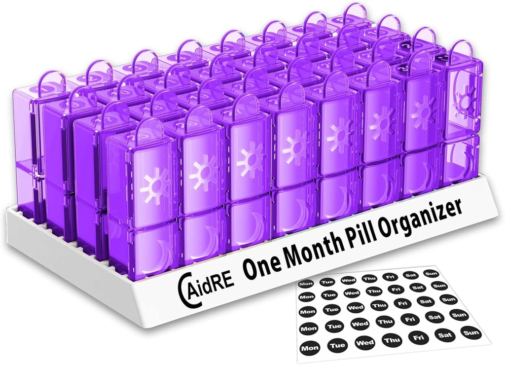 Aylık Pill Organizer 31 Gün AM PM - Bir Ay Pill İlaçlar, Vitaminler ve Supplementler için Vaka - Kolay Açık Günlük Pill Box Organizer, 2 Zaman Bir Gün Pill Kaynağı, Mort
