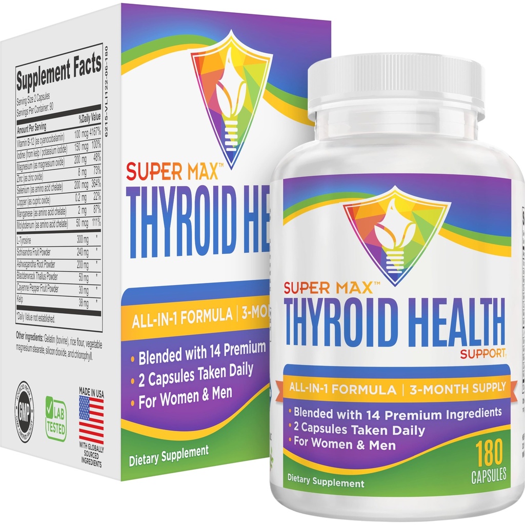 3-Month Yourroid Support Supplement (All-in-1) Formula 14 Active Materialss | Tiroid Tamamları | Tiroid Sağlığı Kompleksi | Kadın ve Erkekler için Tiroid Desteği | 90-Day Bulk Supply | 180 Capsules