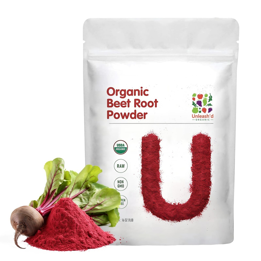 Unleash’d Organic Beet Root Powder 16 oz – 100% Pure Raw Superfood, Non-GMO, Nutrient-Rich Energy & Circulation Support
