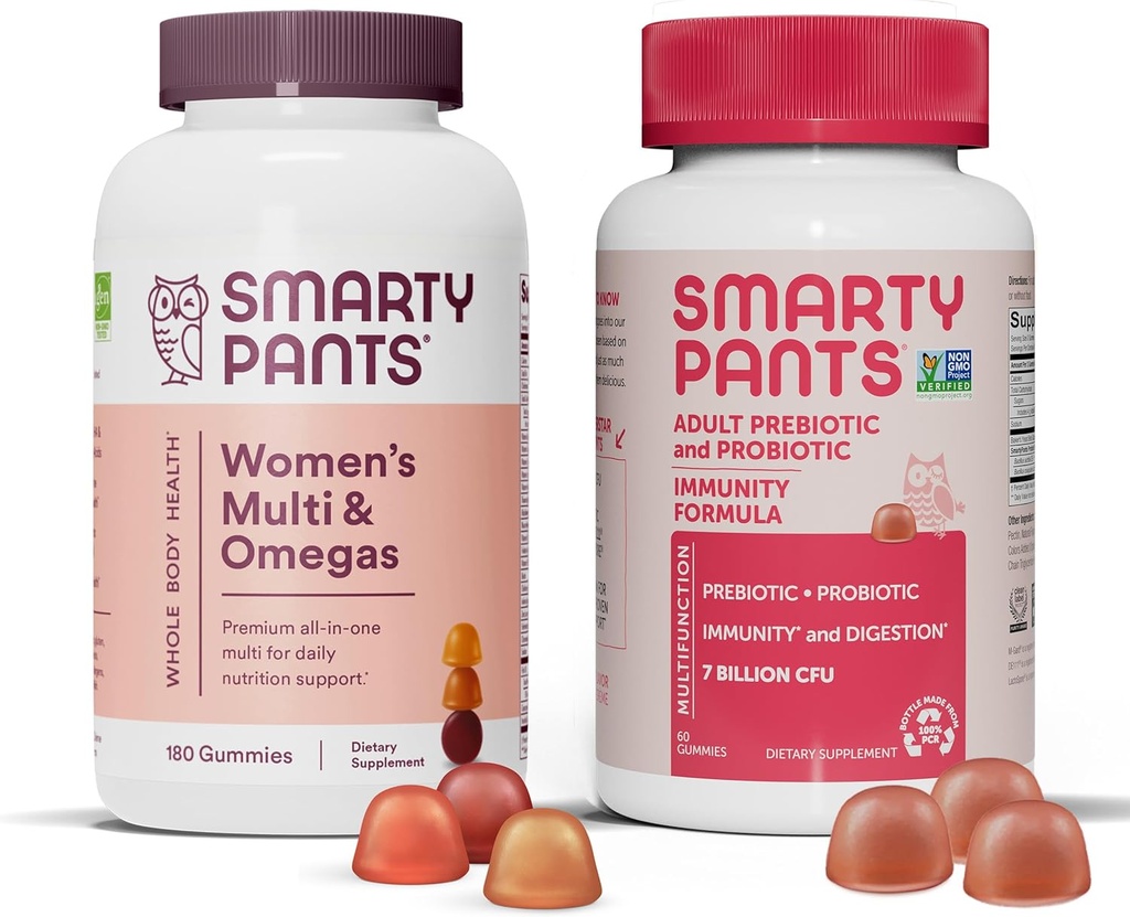 SmartyPants Women's Multivitamin and Probiyotik Immunity Sche: Omega 3 Fish Oil (EPA/DHA), Metrik, CoQ10, D3, C, Digestive & Immune Support Supplement (30 Day Supply)
