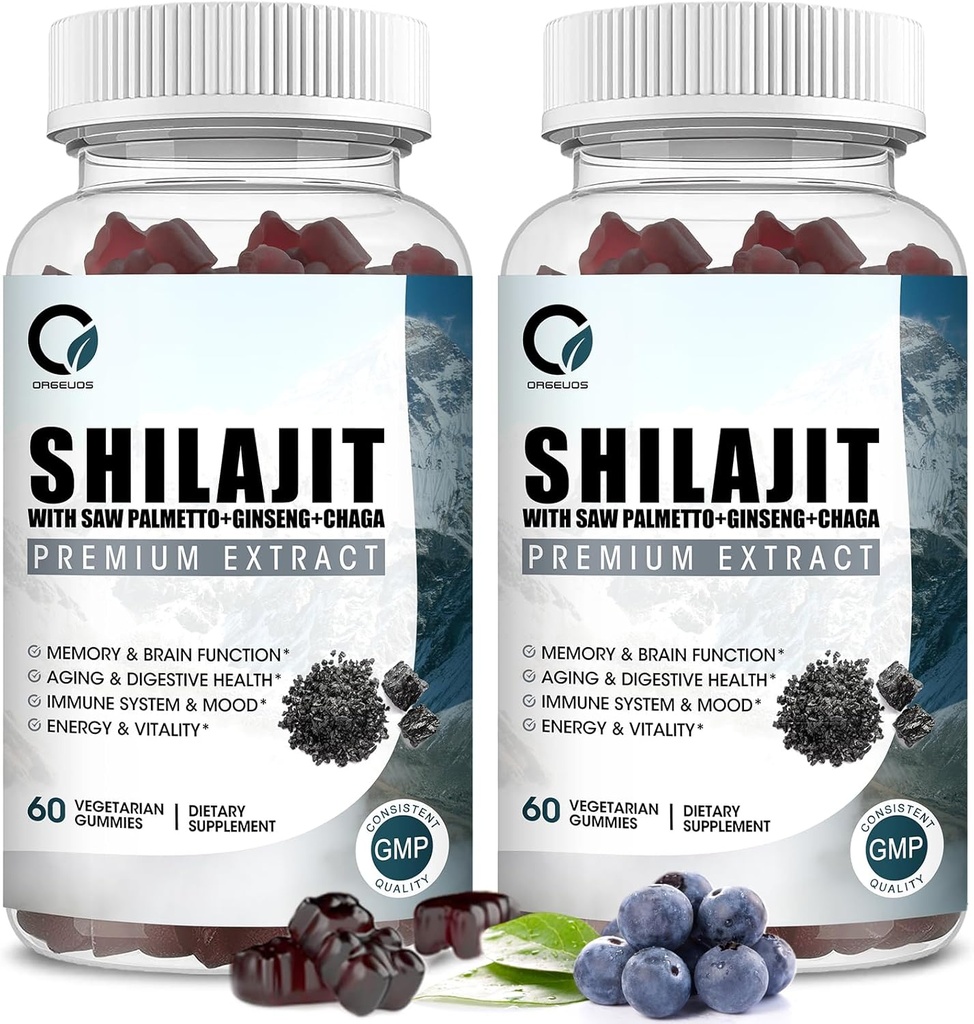 Himalaya Shilajit Gummies with 85+ Trace Minerals & Fulvic Acid for Energy, Immune, Cognitive Support High Potency Pure Natural Shilajit Supplement for Men & Women 60 Gummies (2 Packs)