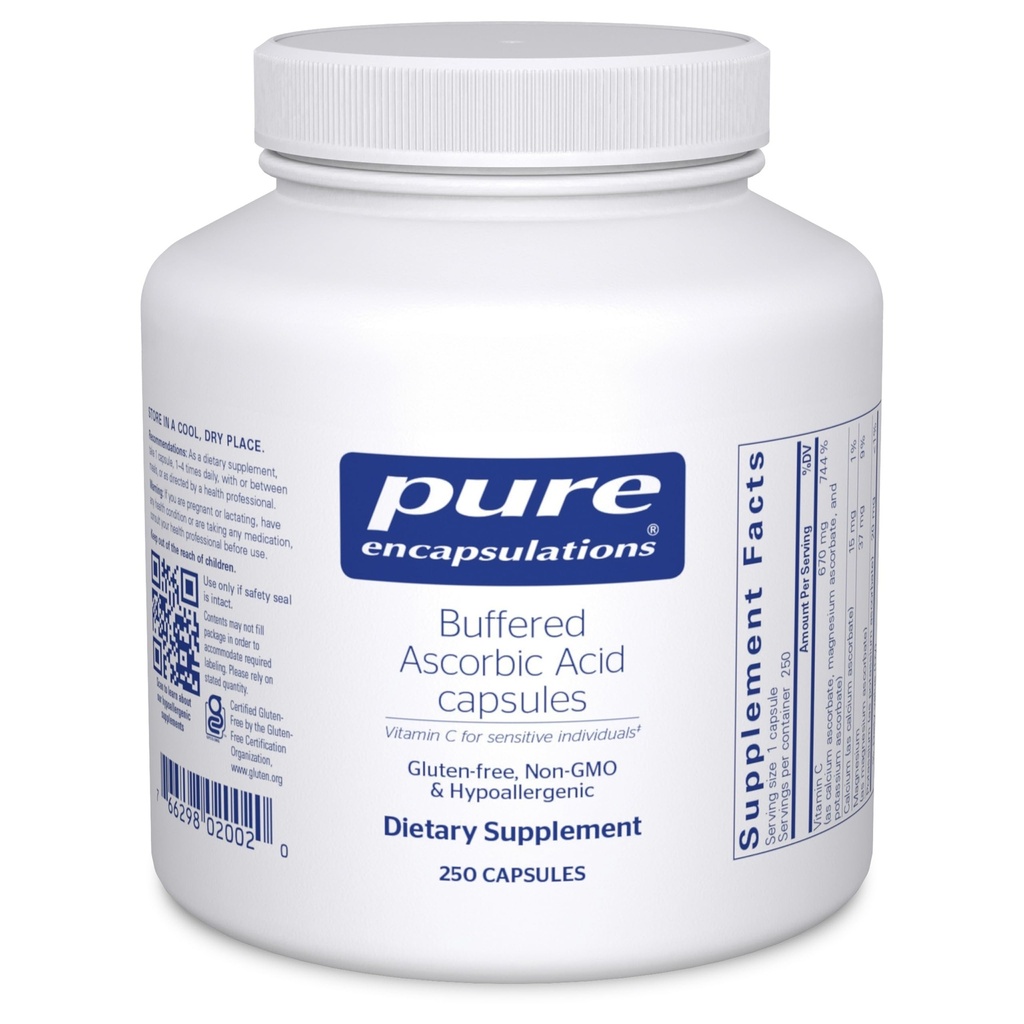 Saf Encapsulations Buffered Ascorbici Kapsüller | Hassas Bireyler için C vitamini * | 250 Capsules