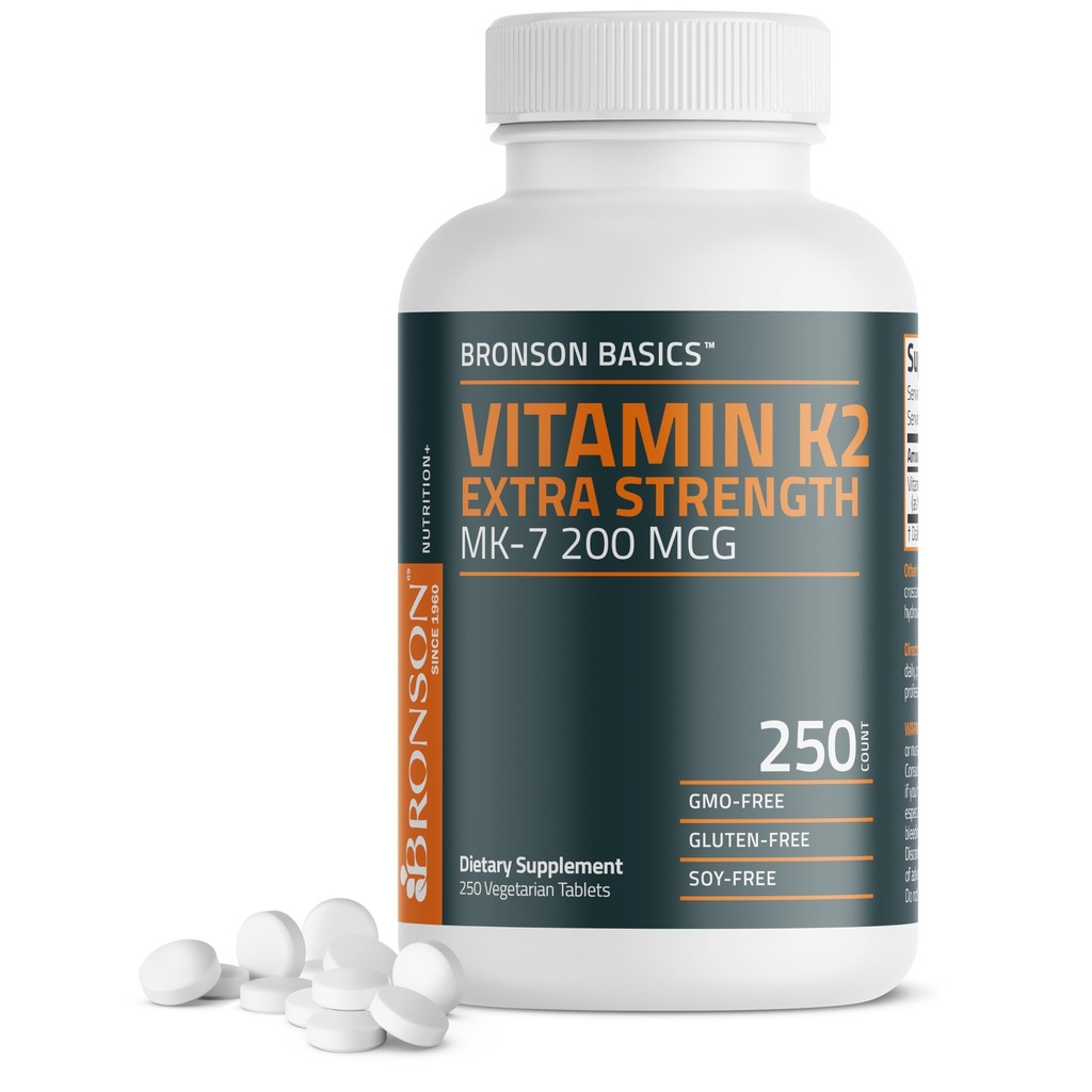 Bronson Vitamin K2 MK-7 200mcg Ekstra Kuvvet, 250 Vejetaryen Tabletler