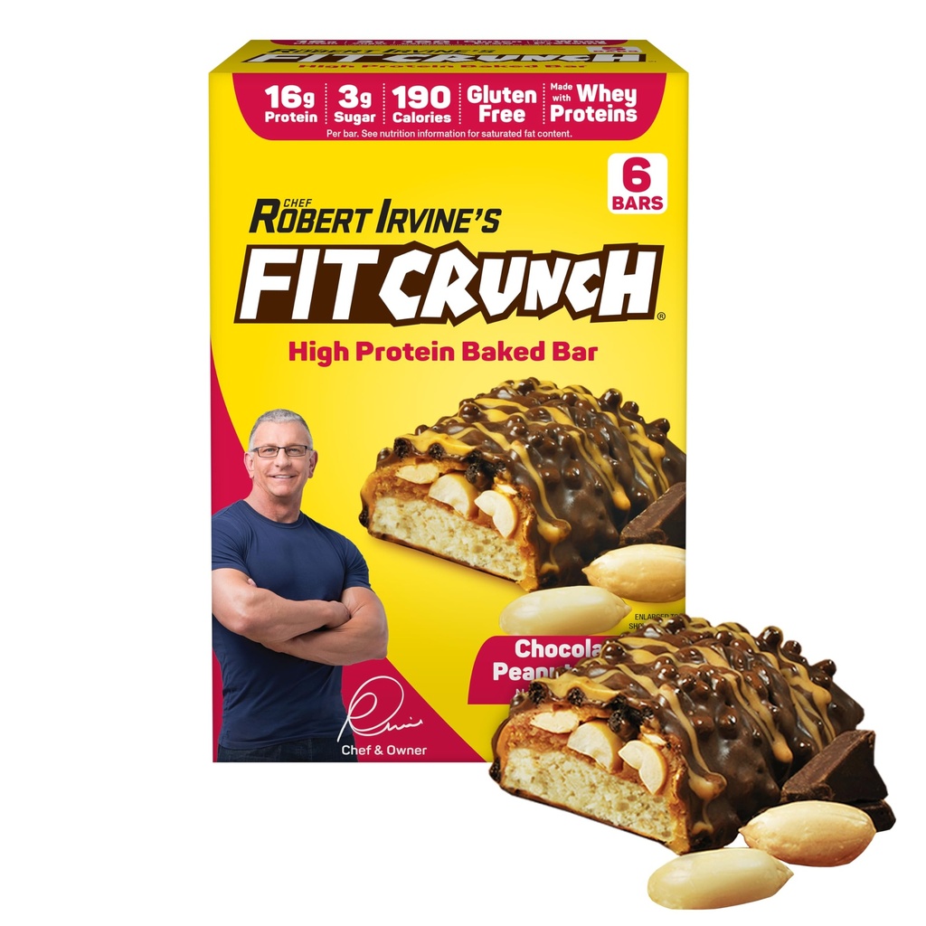 FITCRUNCH Snack Size Protein Bars, Designed by Robert Irvine, World’s Only 6-Layer Baked Bar, Just 3g of Sugar & Soft Cake Core (Chocolate Peanut Butter)