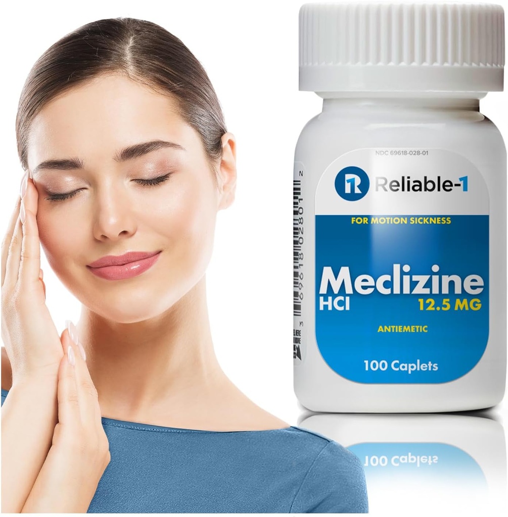 Güvenilir-1 Laboratuvarlar Meclizine HCL 12.5 mg Caplets - Nausea, Vomiting ve Dizziness Caused Tarafından Hareket Hastalığı (100 Caplets, 1 Şişe)