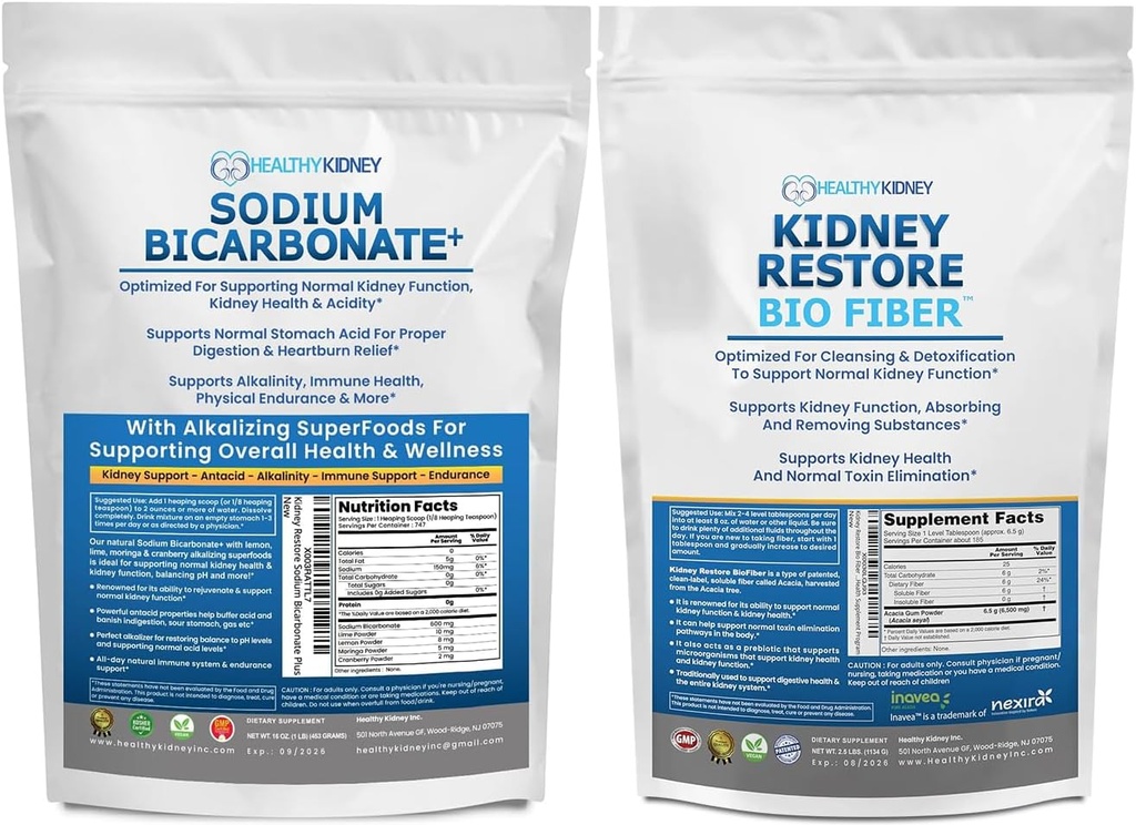 Organik sodyum Bikarbonat alkalin Supplement 1.5LB & Bio Fiber Kidney Cleanse Detox 2.5 LBS Sche – Destekler Kidney Health, Stomach Acid Neutralizer, alkalin Superfoods, Immune Support, Detox