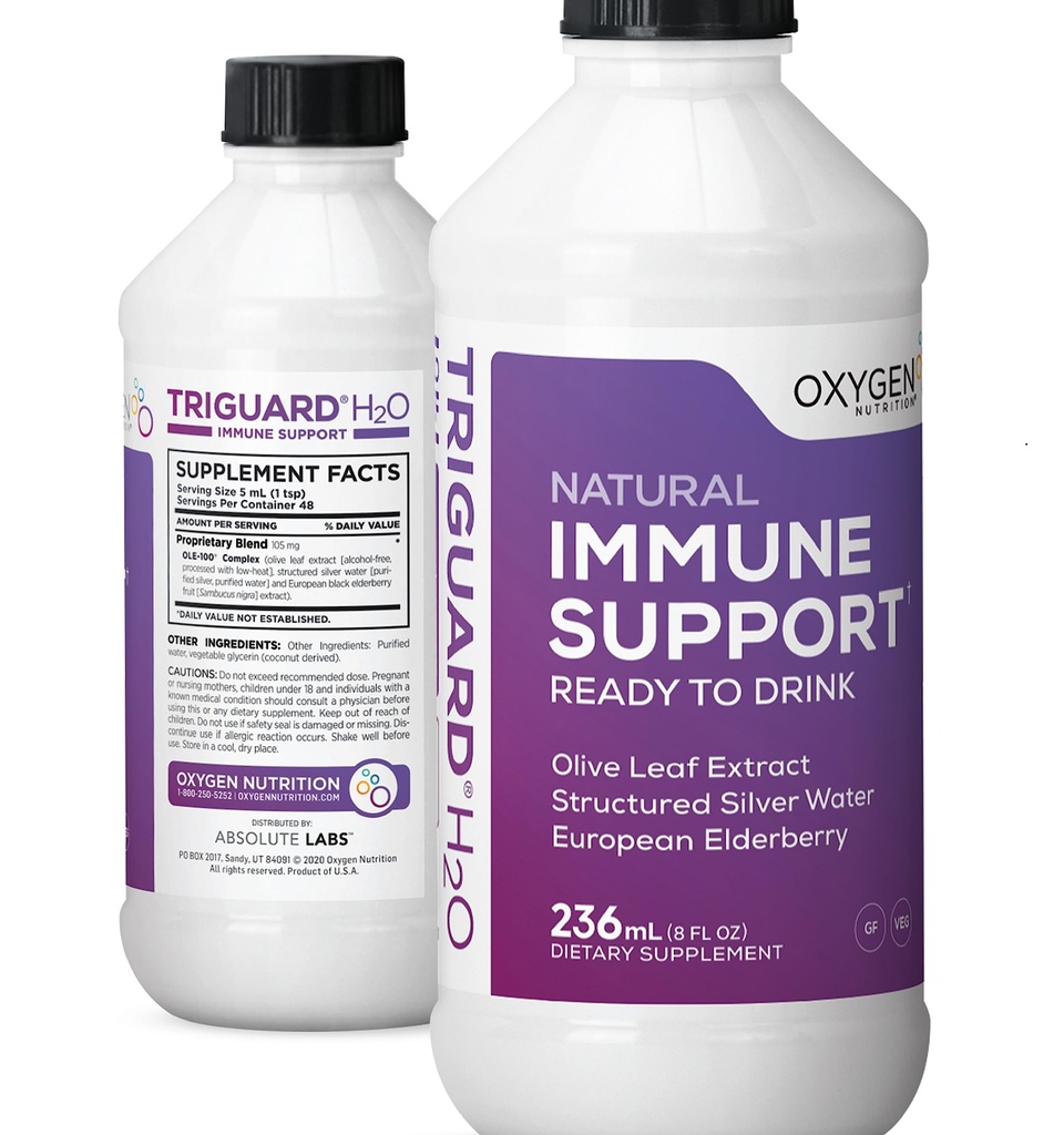 Triguard Plus Colloidal Silver Water, Sambucus Elderberry Extract & Olive Leaf Extract, 3-in-1 Liquid Immune Support Ready to Drink | Powerful Immune System Booster | Great Taste - 8oz, Made in USA
