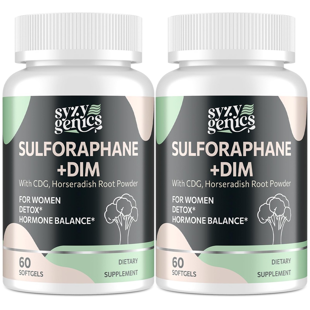Sulforaphane Supplement from Broccoli Sprouts, DIM and CDG Triple Blend, Natural Enzyme Myrosinase for High Sulforaphane, Broccoli Supplement for Detox, Antioxidant and Balance, 120 Vegan Softgels