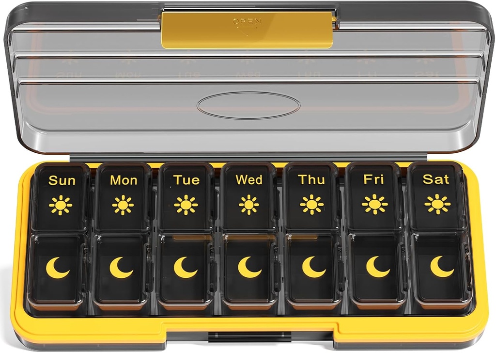 Zoxy Am Pm Pill Organizer 7 Günlük, Pill Box 2 Times bir gün, Tıp Pill Organizer Ayrı Karşılaşma ile Organize Edilecek, Seyahat Pill Vakası Vitaminler, Balık Yağları, Tıplar (Black)