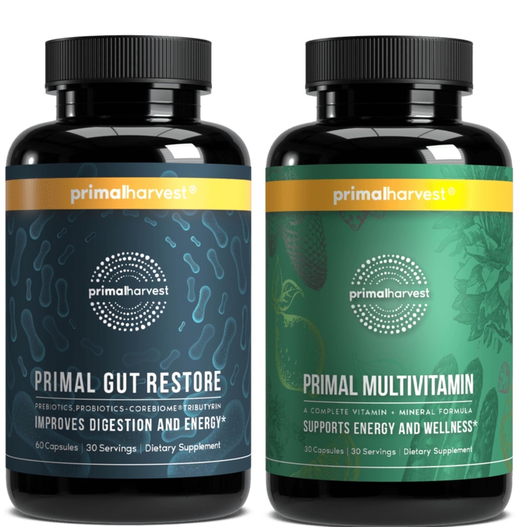 Primal Harvest Gut Restore & Multivitamin Supplements for Women and Men Multi Vitamin Capsules and Colon Cleanse Pills Bundle