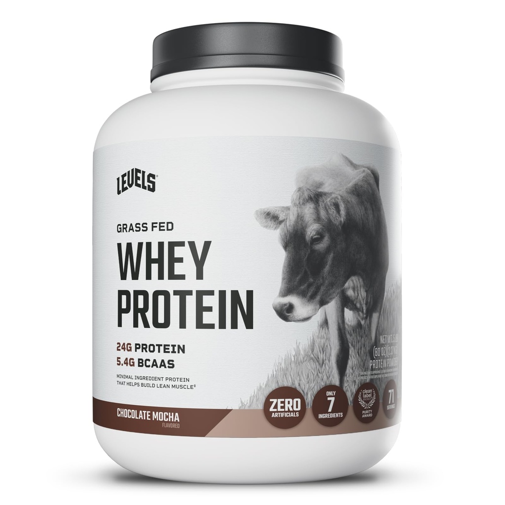 Levels Grass Fed Whey Protein Powder, No Artificials, 24G of Protein, Chocolate Mocha, 5LB