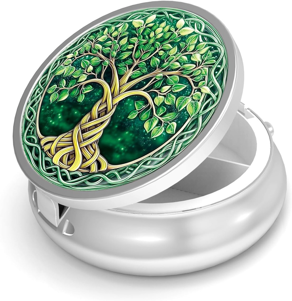 Pill Box-3 Retrement Small Pill Case for Purse & Pocket Mini Metal Pill Holder Travel Pill Container to Hold Supplements Antivirus-Free (Tree of Life)