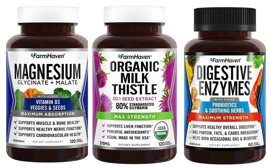 Farm Haven Magnezyum Glycinate & Malate + Milk Butle + Digestive Enzymes with Probiyotiks