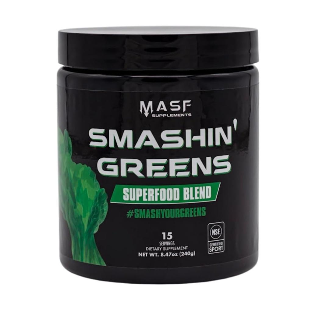 MASF Supplements Smashin' Greens Superfood Organik Yemek - 15 Hizmet - Boost Energy, Immune Support, Digestive Health with Organic Wheat Grass, Spirulina, Chlorella - NSF sertifikalı