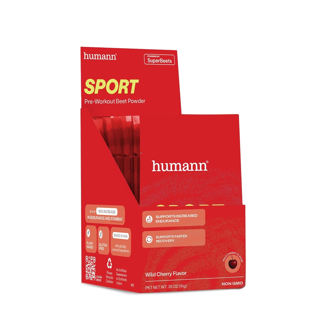 HumanN SuperBeets Sport Endurance Pre Workout Powder, Nitric Oxide Supplement, Stimulant & Caffeine Free, Made with Beet Root, Wild Cherry, 10 Count Packets