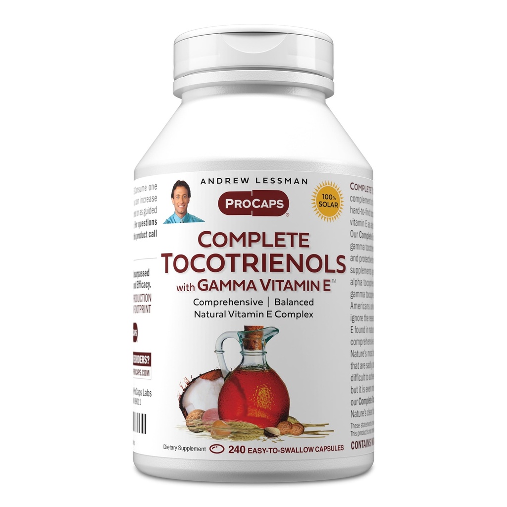 ANDREW LESSMAN, Gamma Vitamin E 240 Softgels ile tokotrienolları Tamamladı - Vitamin E'nin Sekiz Formu (Alpha, Beta, Gamma, Delta Tocopherols ve Tocotrienols). Güçlü Anti-oksit. Katkı yok
