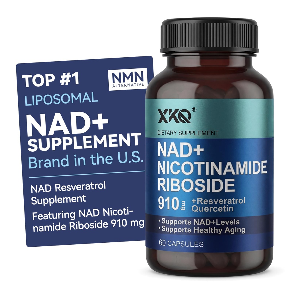 XKQ NAD Supplement, Liposomal NAD with Resveratrol｜NMN Supplement | NAD+ Supplement Resveratrol for Men & Women |, NAD Plus Supplement 910mg,60 Servings,Take 2 Daily