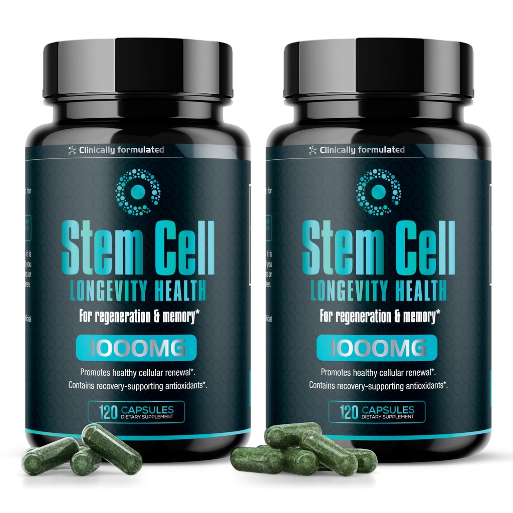 Premium Stem Cell Supplements 1,000mg (240 Caps) Boost Immunity, Reduce Joint Soreness, Support Natural Anti-Aging & Longevity with Spirulina & Chlorella for Vitality, Celulas Madre Health Formula