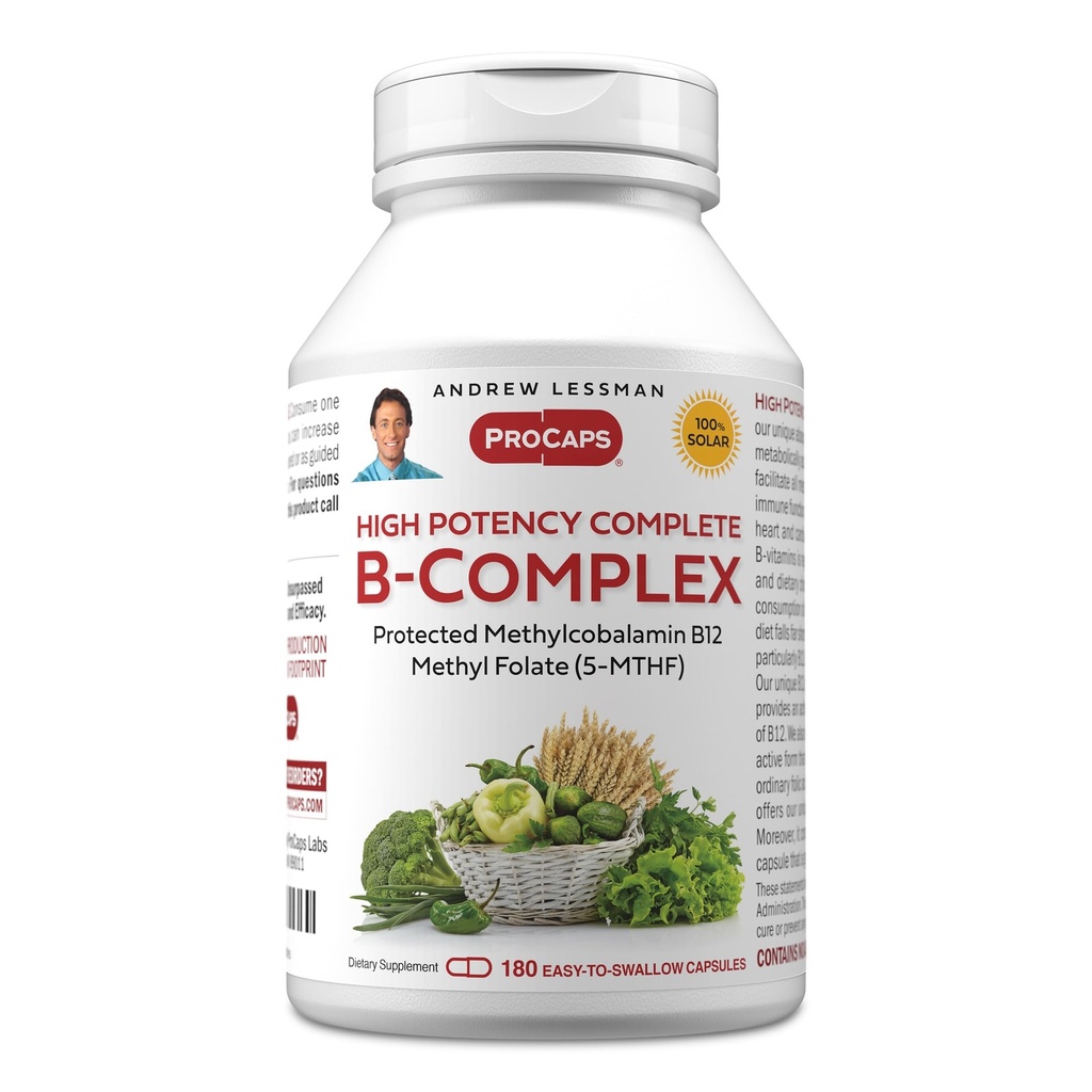 ANDREW LESSMAN High Potency B-Complex 180 Capsules - Yüksek Seviyeleri ile Foate Kompleksi ve Biotin, Hücresel Büyüme, Enerji, Immune Function, Detoxification, Fat Metabolism ve Daha Fazlası