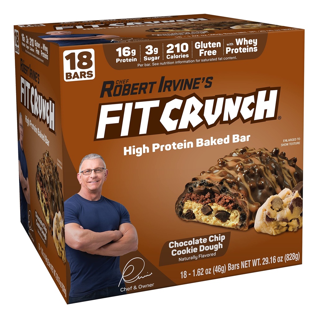 FITCRUNCH Snack Size Protein Bars, 6-Layer Baked Bar, 3g of Sugar & Soft Cake Core (18 Bars, Chocolate Chip Cookie Dough)