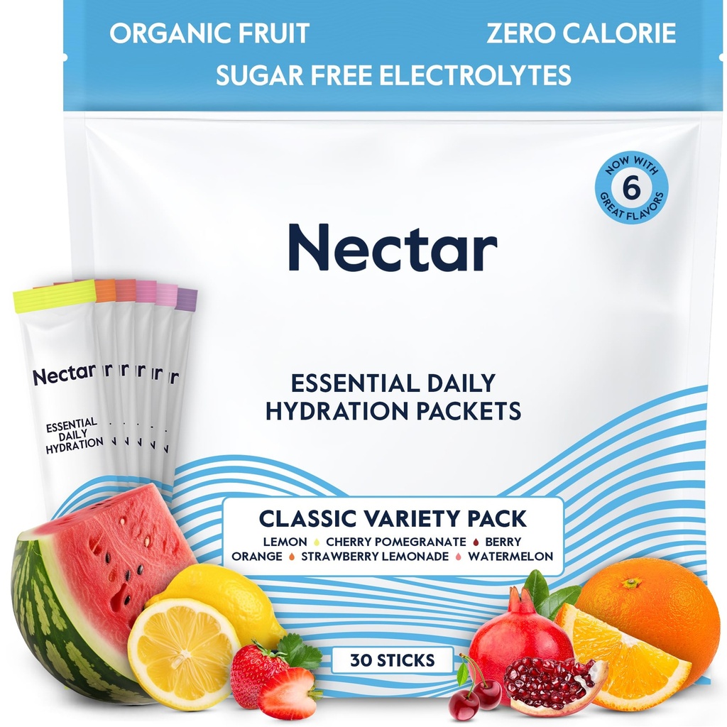 Nectar Hydration Packets - Electrolytes Toz Paketleri - Sugar Free & 0 Calorie - Organik Meyve Sıvı Günlük IV Elektrolytes Toz Dehidrasyon Yardımı ve Rehidrasyon (Variety 30 Pack)