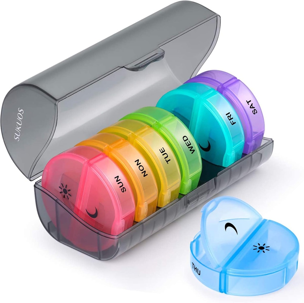 Sukuos Büyük Haftalık Pill Organizer 2 Times a Day, Daily Pill Box 7 Day Easy to Open with Double Protection, AM PM Pill Case for Medicine/Vitamin/Fish Oil /Supplements