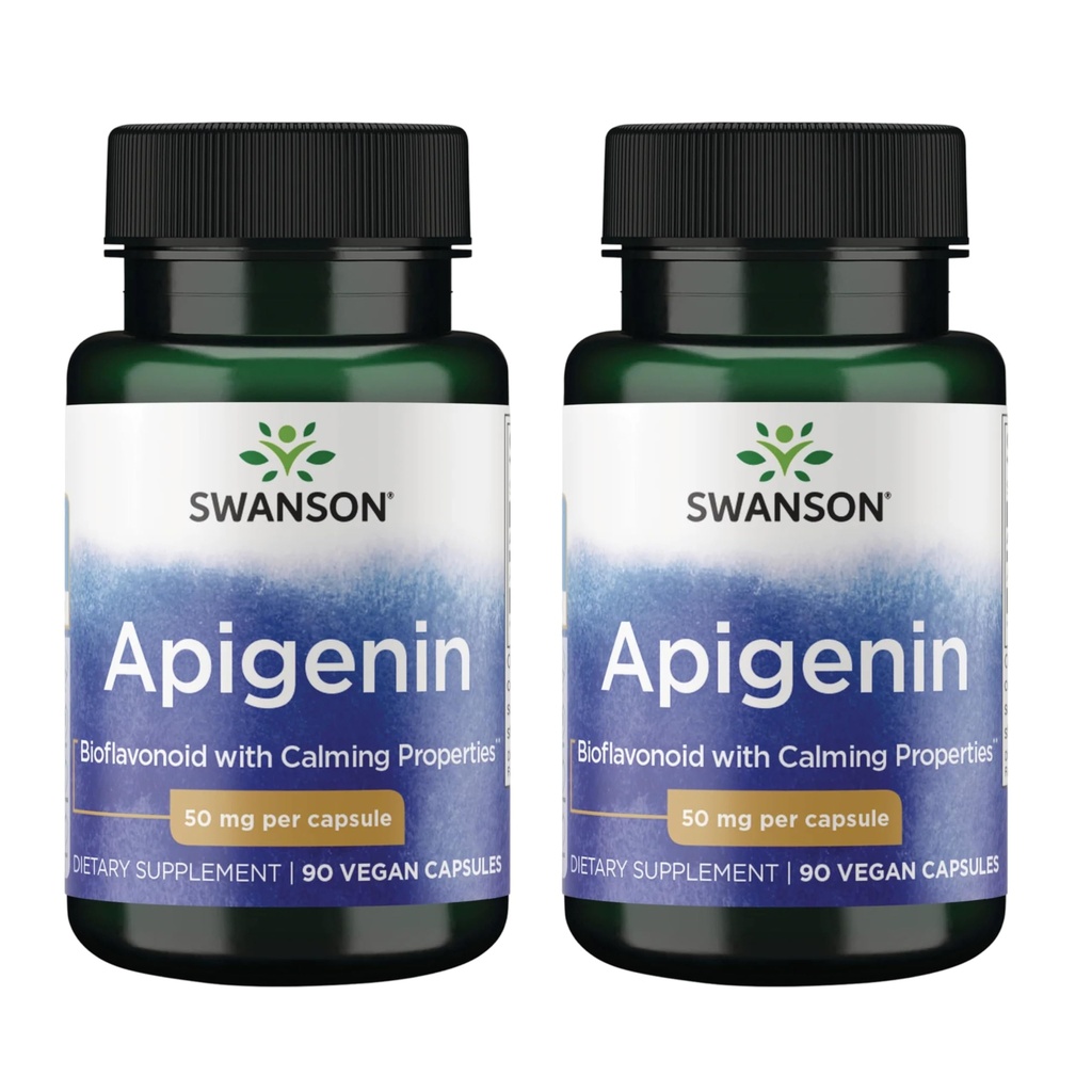 Swanson Apigenin-Bioflavonoid Supplement Natural Prostate Support-Metabolism & Nerve Health Support-Can Support Sleep & Relaxation 90 Caps, 50mg Her 2 Pack
