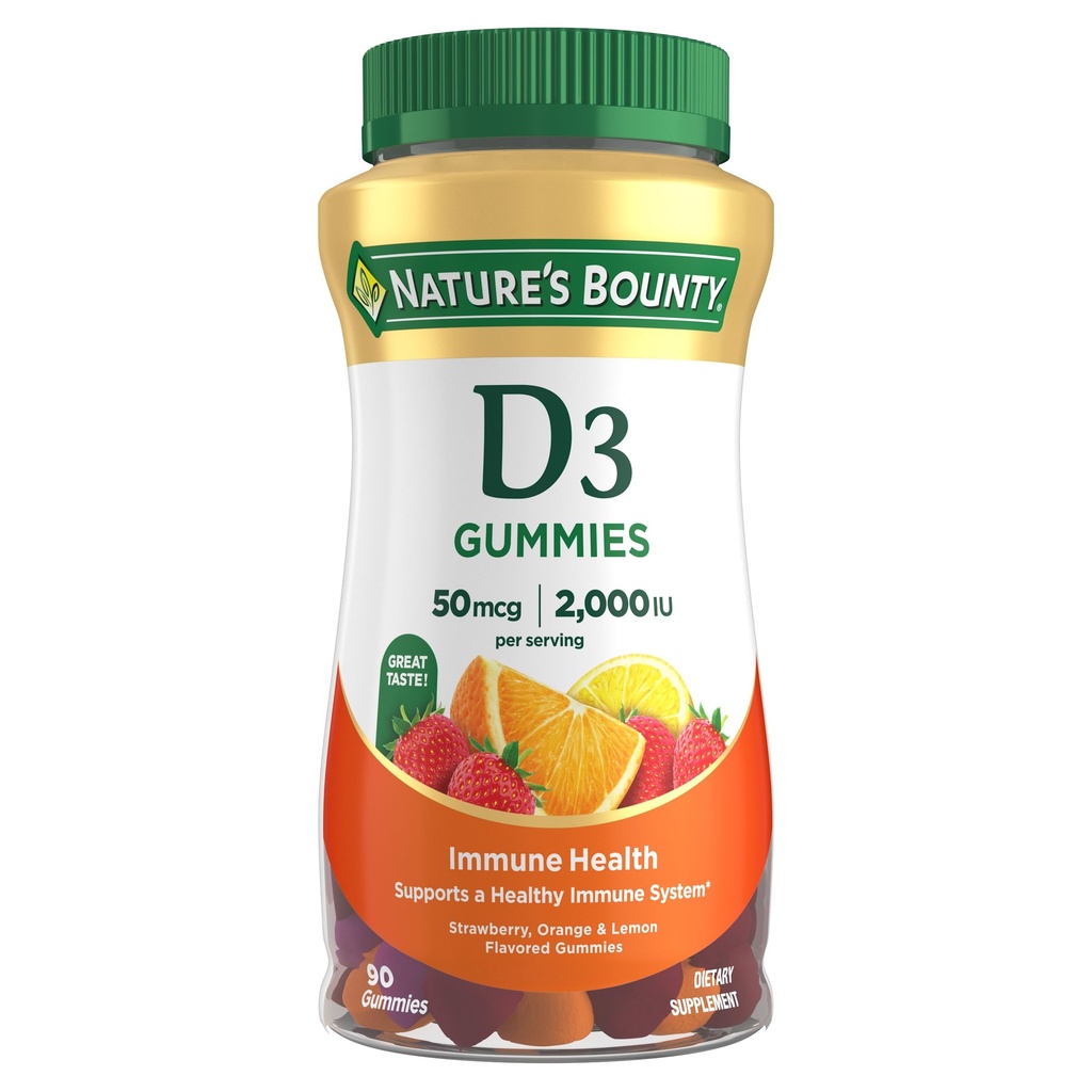 Nature's Bounty Vitamin D3 Gummies, Vitamin Supplement, Supports Immune Health, 5006, 2000IU, Karma Meyve Flavor, 90 Gummies