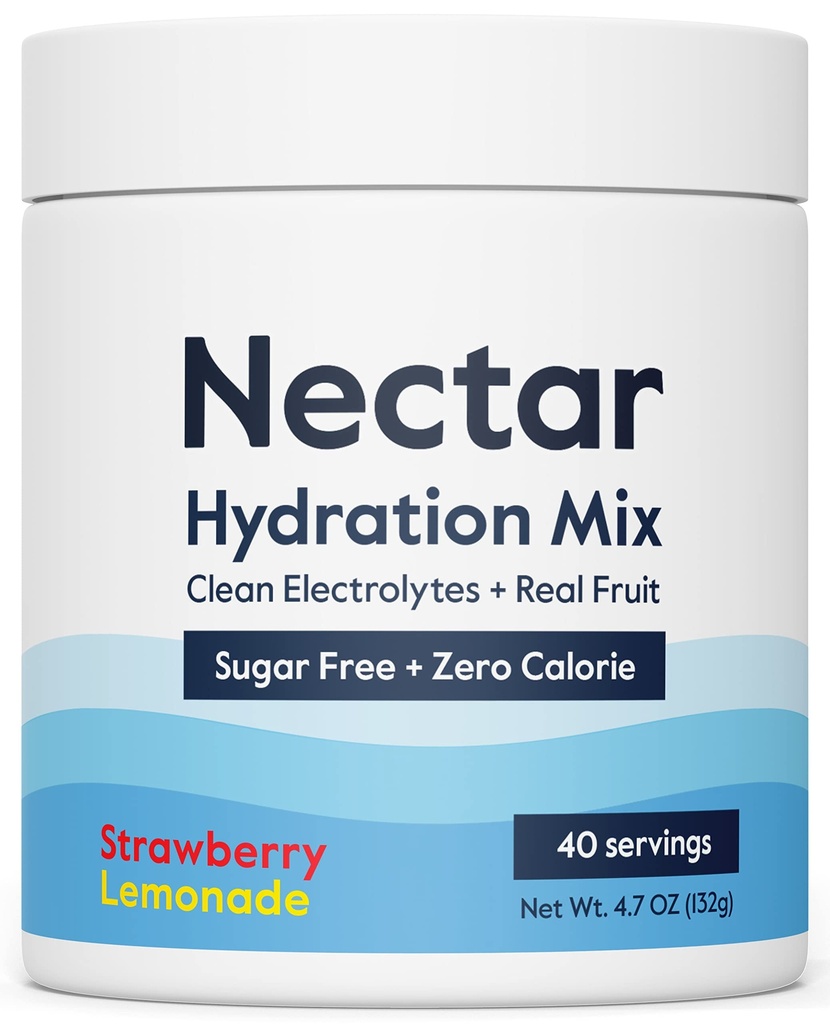 Nectar Sugar Free Electrolytes Toz - Organik Meyveler Şeker veya Calories - Hydration Toz Dehidrasyon Yardımı ve Rehidrasyon - Keto ve Paleo (Strawberry Lemonade 40 Hizmet Tub)