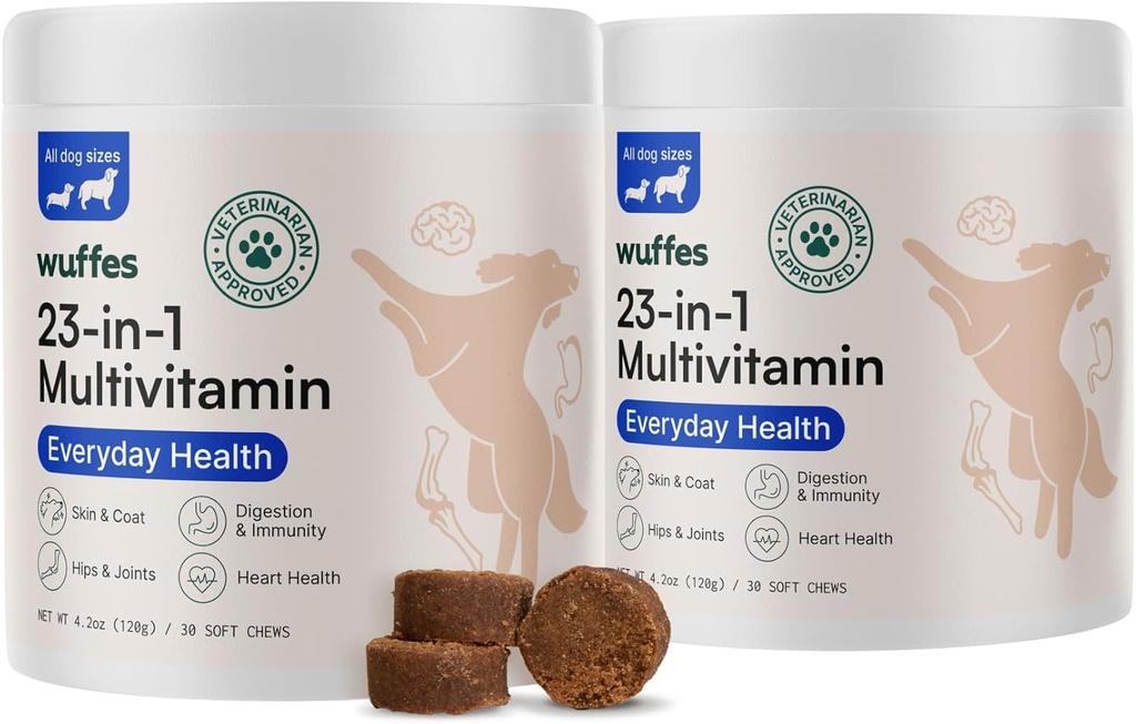 Wuffes 23-in-1 Chewable Dog Multivitamin &Supplements Sche - Small&Large Breed için Köpek Multivitamin - 2 Pack - 60 Count