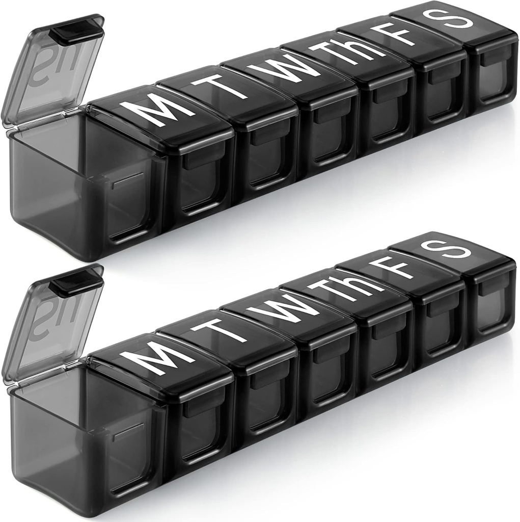 2 Pack Extra Large Weekly Pill Organizer, BPA Free Pill Box 7 Day with XL Compartment for Fish Oils, Travel Friendly Medicine Organizer Pill Case for Vitamins,Supplements