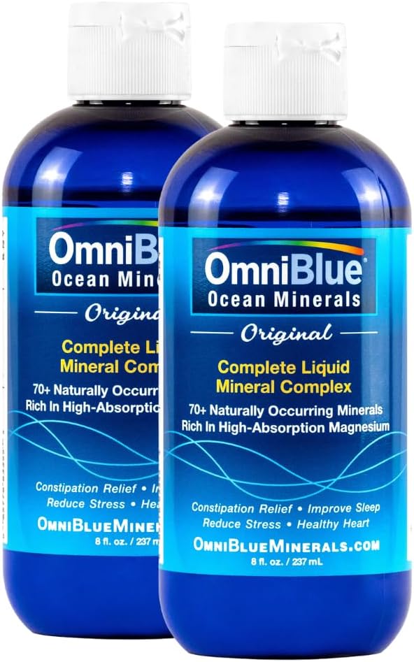 Omni Blue Ocean Minerals - 70+ Trace Minerals & Sıvı Magnezyum - Pyum, Chloride- Low sodyum - Uyku için Doğal Destek, Digestion, Regularity, Hydration & Electrolyte Balance (2-Pack 8oz)