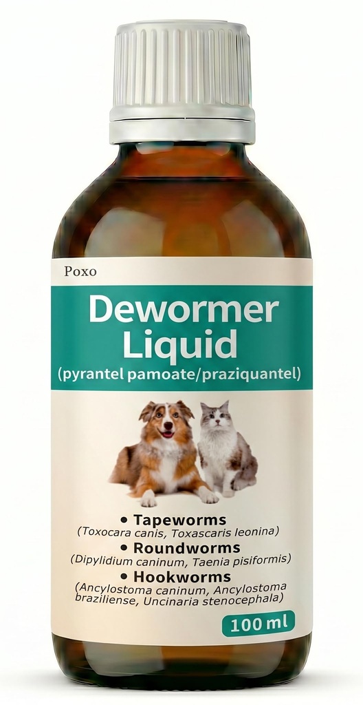 Poxo Broad Spectrum Dewormer Liquid for Cats and Dogs (Praziquantel & Pyrantel Pamoate), Gut Health, Digestive Support, Safe for 6 Weeks+ | 100 mL