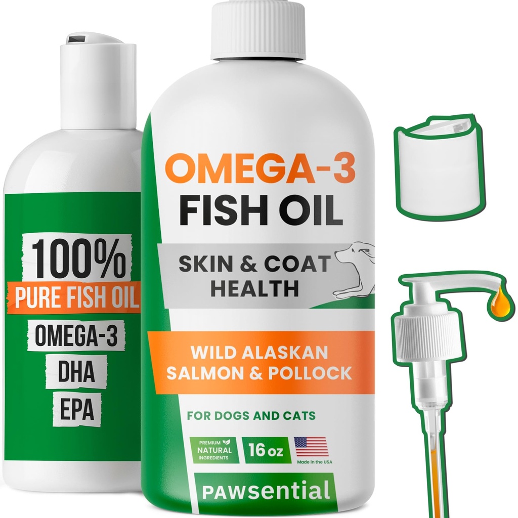 Omega 3 Fish Oil for Dogs - Made with Wild Alaskan Salmon Oil for Dogs; Liquid Fish Oil Supplement for Pets with Omega 3 EPA+DHA Fatty Acids; Real Ingredients, Real Taste — Trusted by Vets!