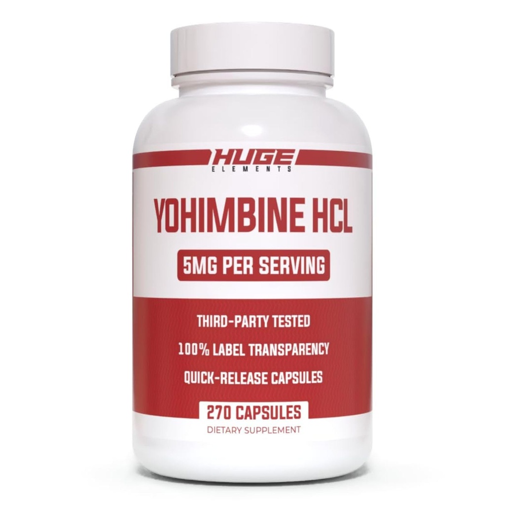 Büyük Supplements Yohimbine HCl 5 mg, Üçüncü Parti Test Edildi, Fat Kaybı ve Enerji Desteği, Vücut Rekompozisyonu için Gelişmiş Performans Formula - 270 Veg Capsules