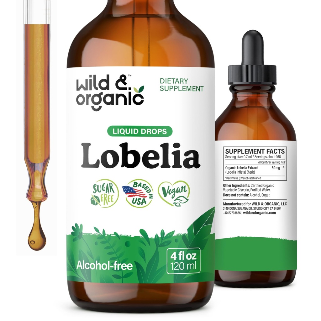 Wild & Organic Lobelia Tincture - Lung Detox ve Cleanse - Sıvı Lobelia Herb Supplement - Vegan, Sugar & Alkol Özgür Broşür Ekstraları - 4 fl oz