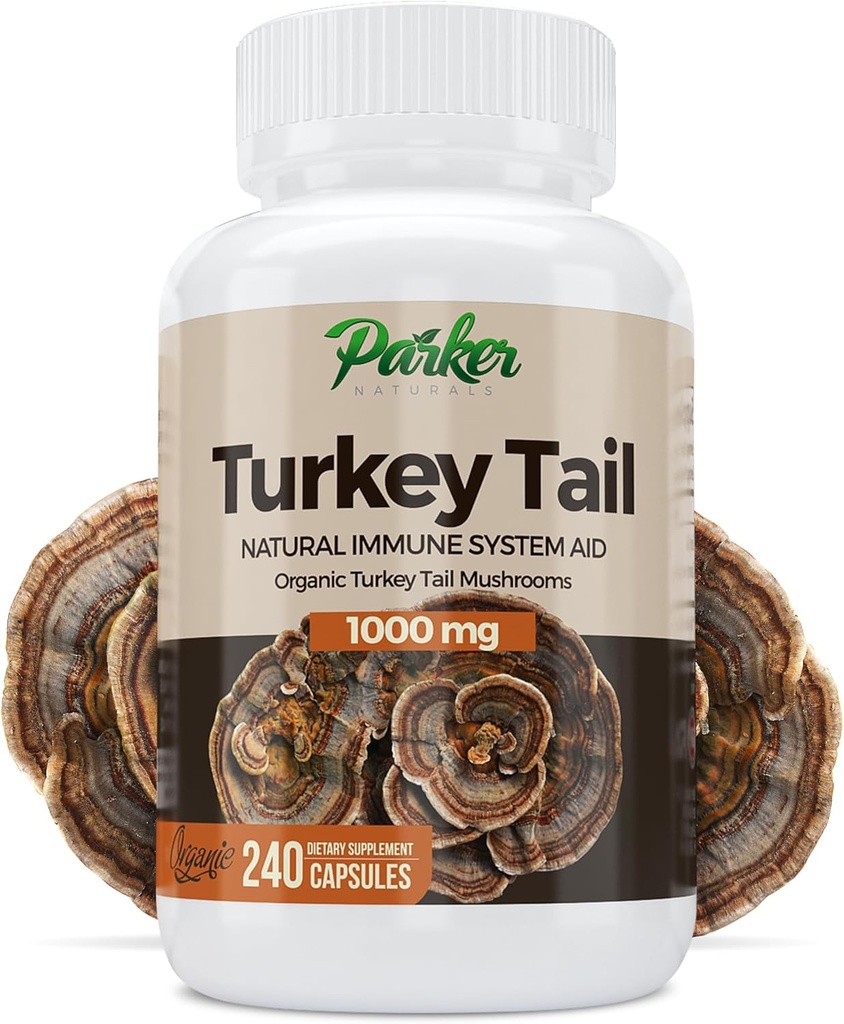Parker Naturals Turkey Tail Mushroom Capsules - Immune System Health Support için Organik Mushroom Supplements - 1000 mg Premium Mushroom Supplements - 240 Capsules - Organik Mushroom Supplement for Immune System Health Support - 1000 mg Premium Mushroom Supplements - 240 Capsules