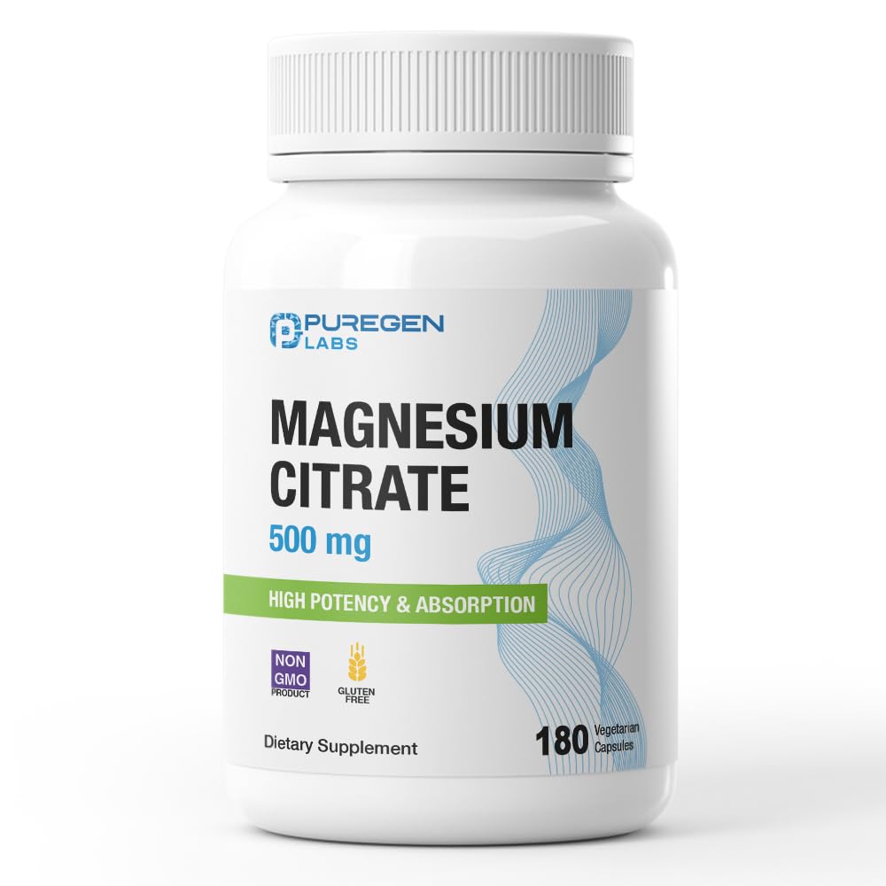Magnezyum Citrate 500 mg | Yüksek Potency Elemental Magnezyum | Total 180 Veggie Caps, Superior Abors, Non-GMO, NO Gluten ve Süt, Destekler Kas, Ortak ve Kalp Sağlığı