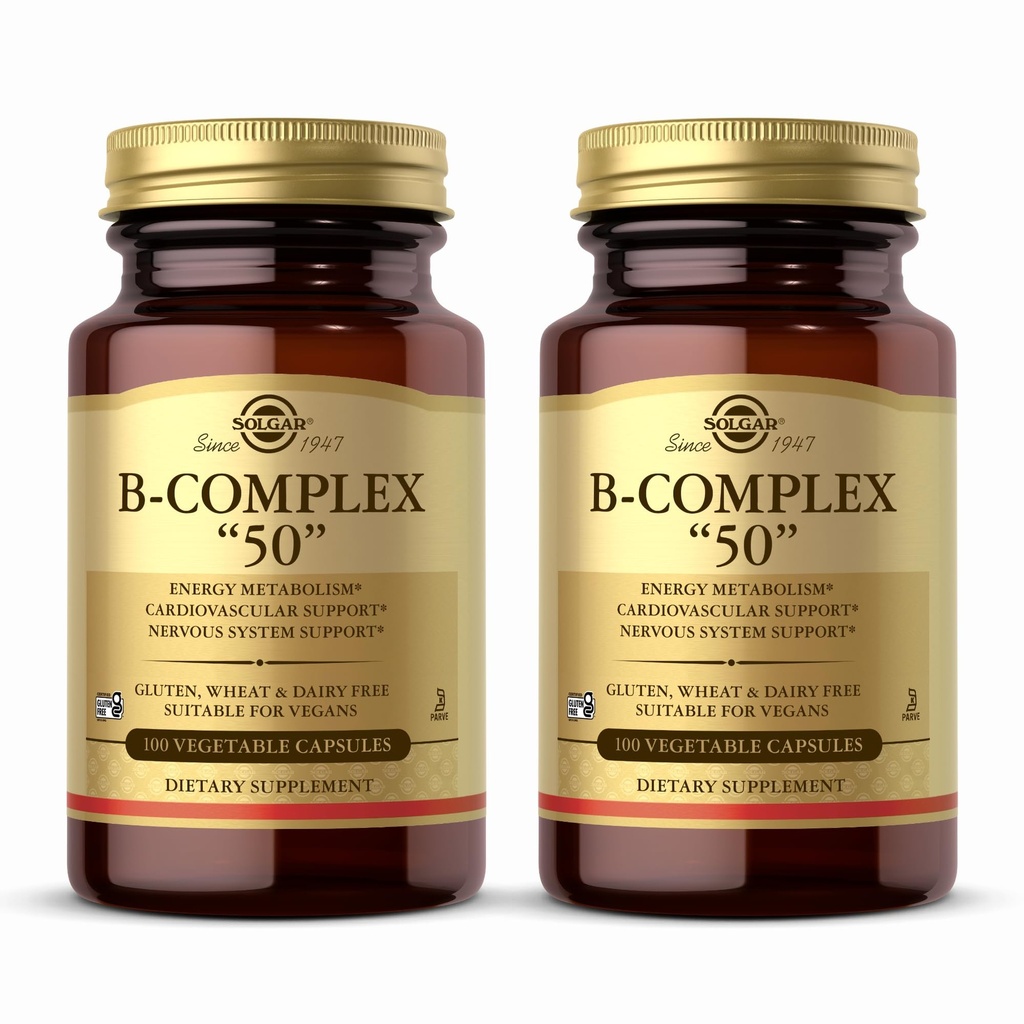 Solgar B-Complex "50" - 100 Sebze Kapsülleri, 2 Paket - Enerji Metabolism & Nervous System Support - Non-GMO, Vegan, Gluten Free - 200 Toplam Hizmetler