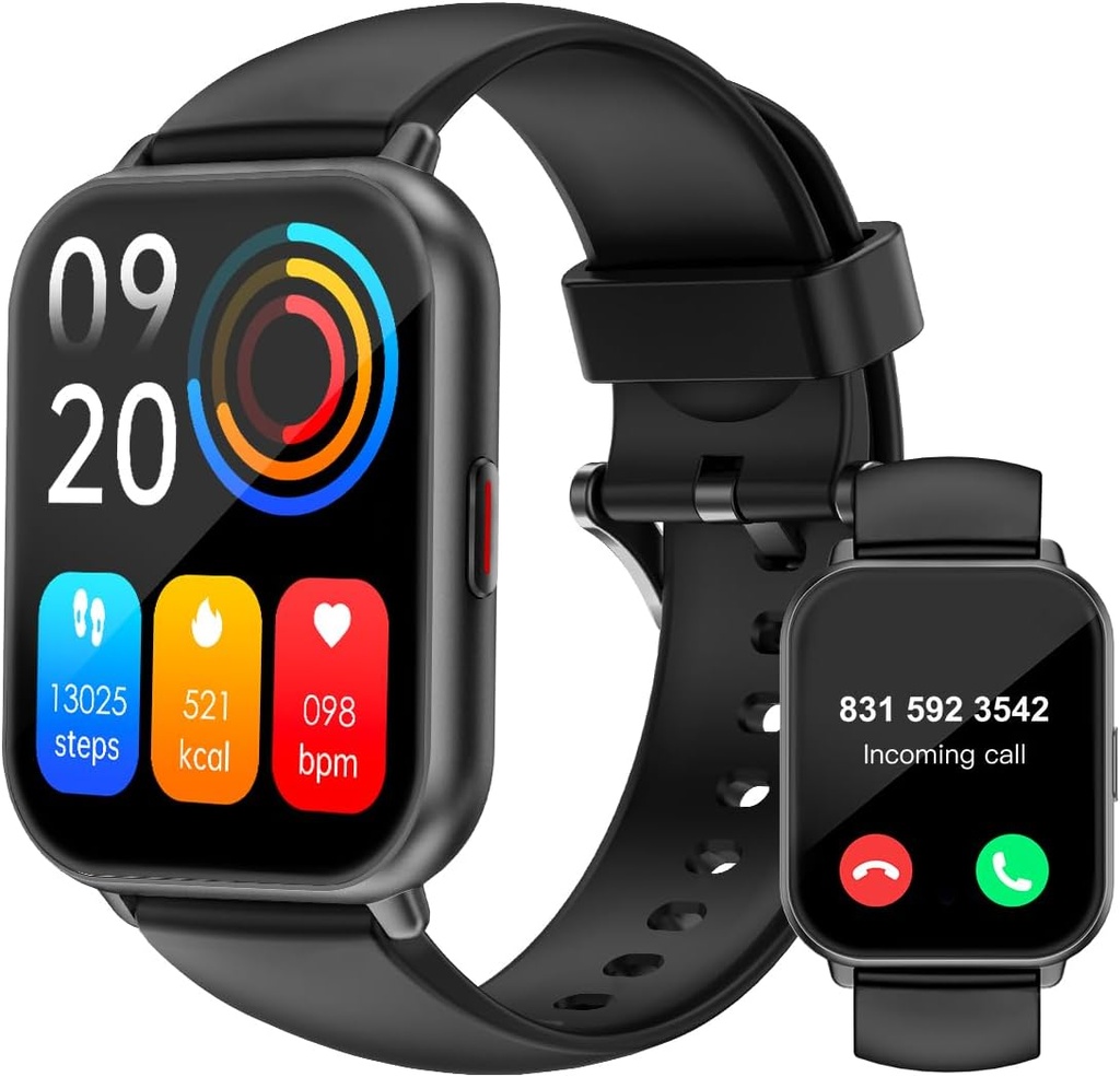 RUIMEN Smart Watches for Men Women (Answer/Make Calls, 2 Bands Dahil), 1.8" iOS / Android Telefonlar için Smartwatch, Fitness Tracker Heart Rate/Sleep Monitor Digital Watch Sus Black Watch