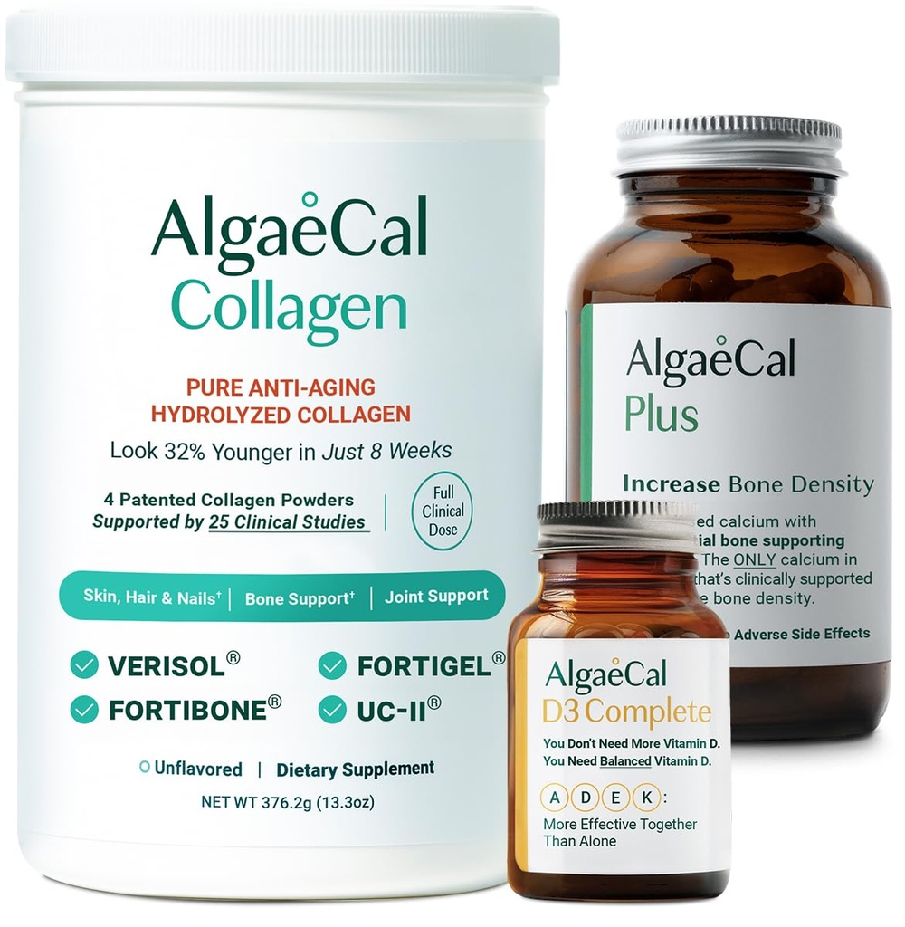 ALGAECAL Gıda, D3 & Collagen Sche – Hydrolyzed Collagen ile Klinik olarak Desteklenen Verisol, Forti Bone & Fortigel, Plusuba, Vitamin ADEK, & Trace Minerals for Bone Health & Anti-Aging
