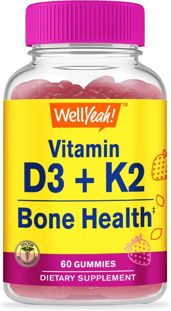 WellEvet D3 + K2 Gummies - Vitamin D3 1000 IU, K2 100 MCG - Bone and Muscle Health Support, Natural Flavors, GMO Free, Gluten Free, Vegan - K2 D3 Vitamin Tamam- 60 Gummies