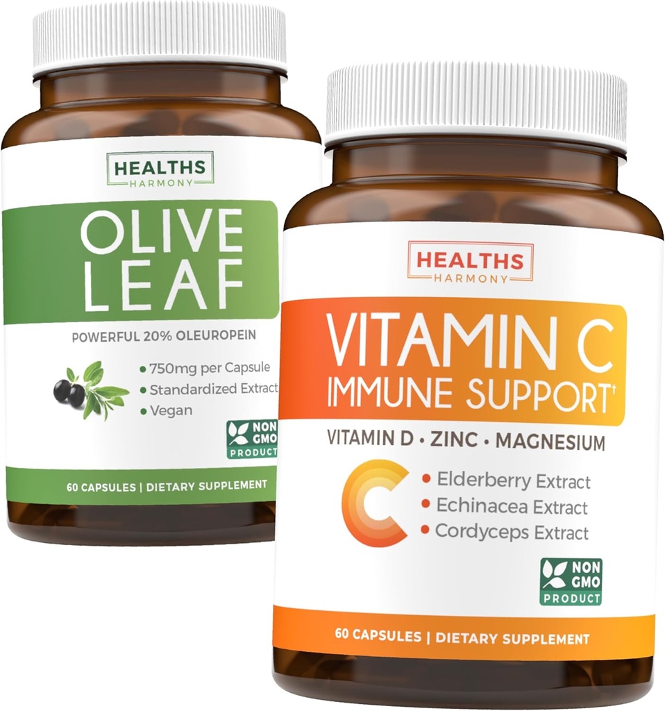 4 (% 10) tasarruf edin - Herbal Immune Sche - Olive Leaf Extract (Non-GMO) Super Strength: %20 Ol Europein 750 mg caps and Immune Support - C with çinko, Vitamin D, Elderberry & Echinacea (Non-GMO)