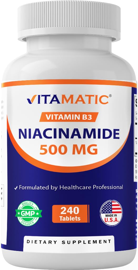 Vitamatic Niacinamid 500 mg 240 Tablet - Flush Free Vitamin B3 - Destekler Enerji Üretimi