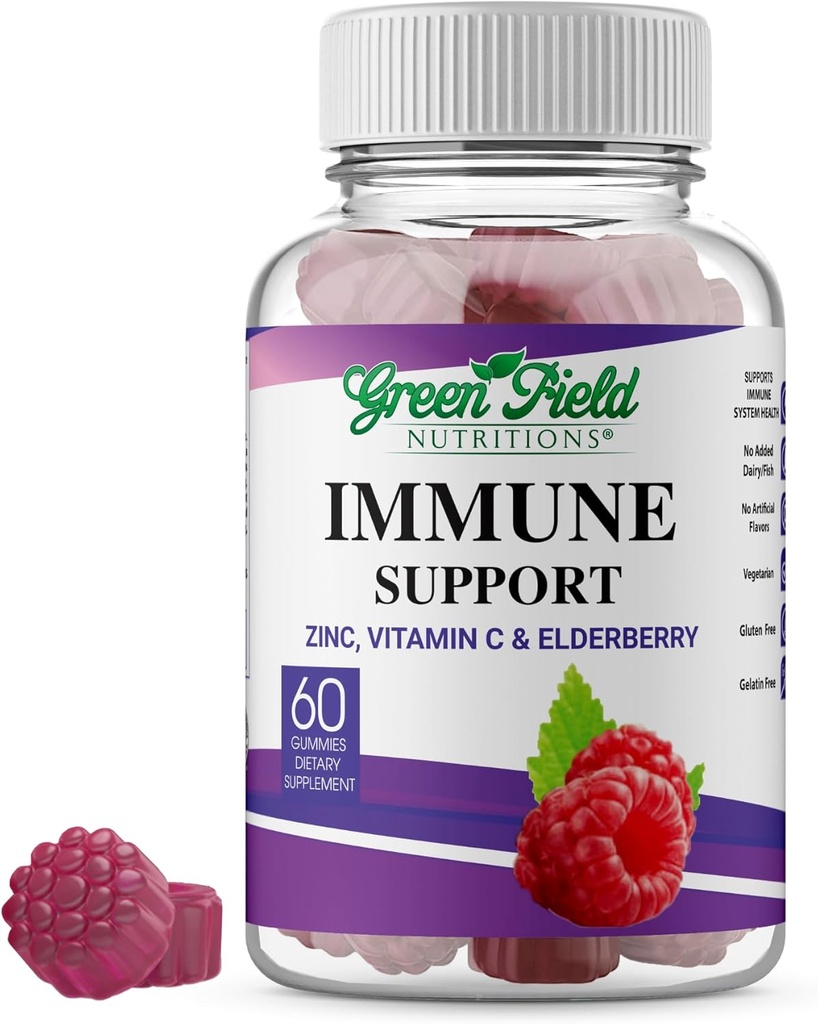 Greenfield Beslenmeleri Halal Immune Support Elderberry Gummies for Yetişkinler - Immune System Natural with Halal çinko ve C Gummy - 60 Delicious Karma Berry Gummies Halal Vitaminleri