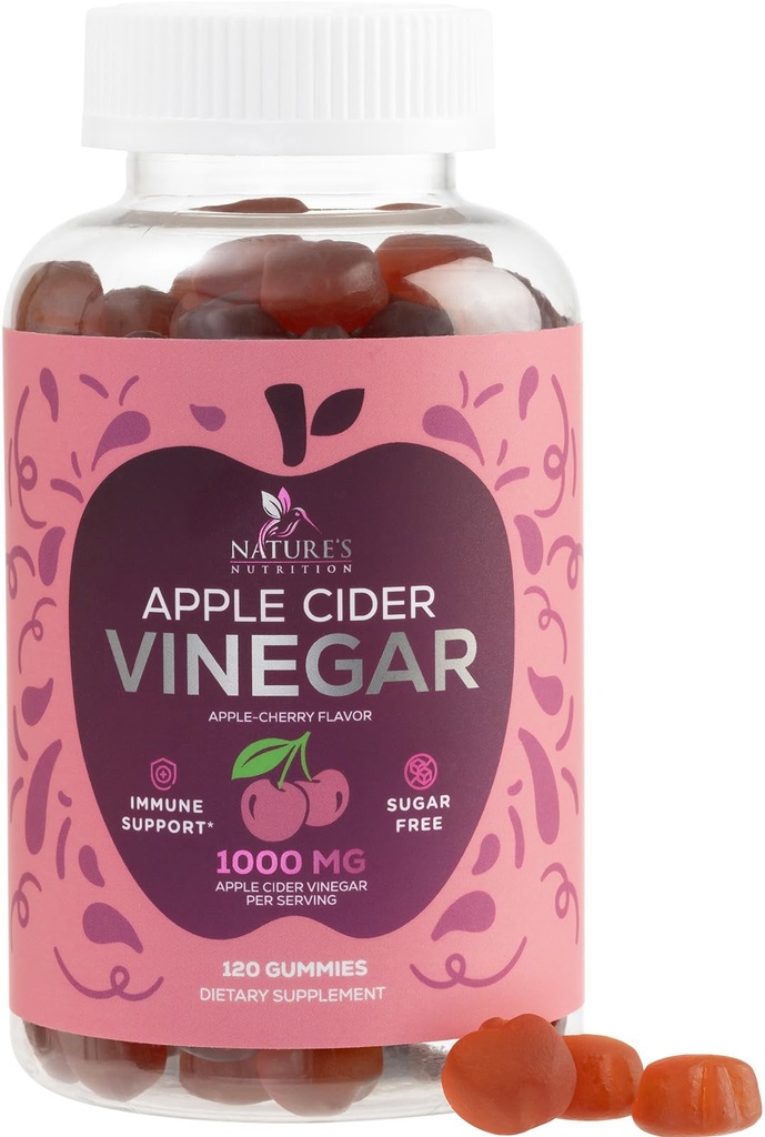 Vegan Apple Cider Vinegar Gummy 1000 mg - Sugar Free ACV Gummies Vitamins Supplement with Vitamin B12 for Energy - Keto Friendly Digestion, Detox, Cleanse Support - Gelatin-Free, Non-GMO - 120 Gummies